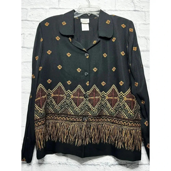 Vintage 90s TR Bentley button up printed blouse shirt long sleeve size 14. - Picture 2 of 7